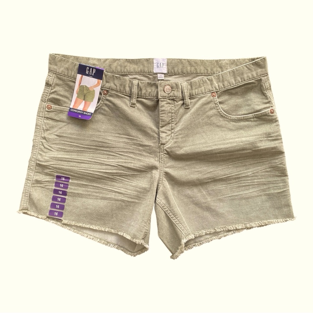 Gap Frayed Hem Soft Stretch Corduroy Mid‎ Rise Olive Green Size 16 Shorts